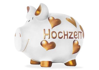 Sparschwein 'Hochzeit' weiß gold (B/H/T) 30x25x25cm groß