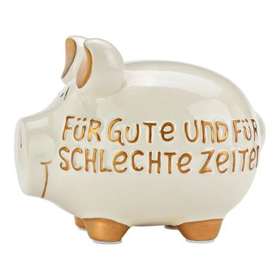 Sparschwein 'Für gute und für schlechte Zeiten' weiß 17x15x15cm
