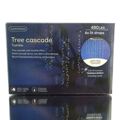 Lumineo LED Lichtervorhang Tree cascade Twinkle schwarz 6 Stränge 480 Lichter - warmw