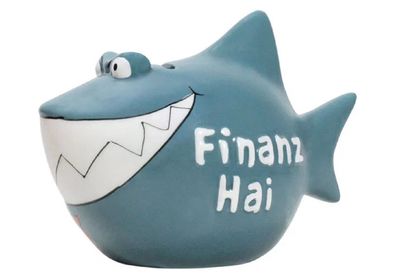 Sparschwein Spardose 'Finanz-Hai' Keramik blau 13x11x7,5cm klein