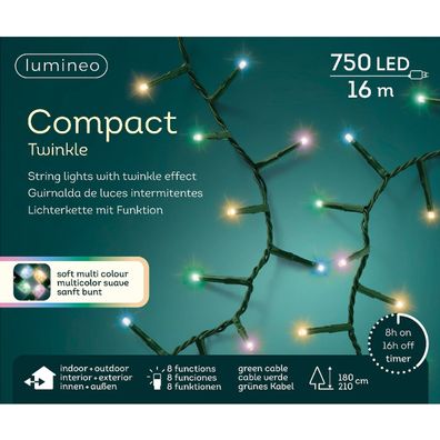 Lumineo LED Lichterkette Compact Twinkle grünes Kabel 16 Meter 750 Lichter - soft bun