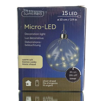 Lumineo Micro-LED Kugel transparent für den Innenbereich Ø 10 cm 15 Lichter - warmwei