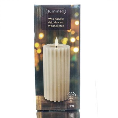 Lumineo LED Wachskerze Light Grey hellgrau Ø 7 cm Höhe 17,3 cm - warmweiß