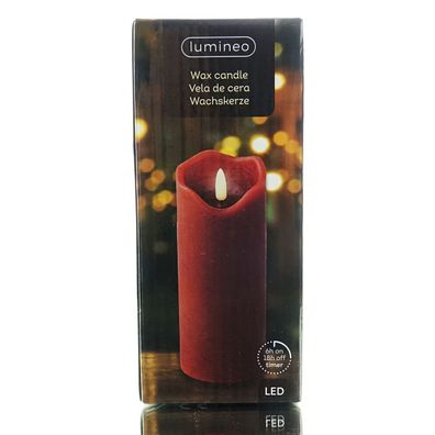 Lumineo LED Wachskerze Ox Blood dunkelrot Ø 7 cm Höhe 17 cm warmweiß Indoor