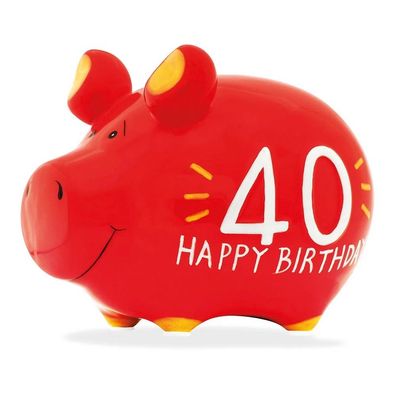 Sparschwein '40 Happy Birthday' Keramik rot (B/H/T) 12,5x9x9cm