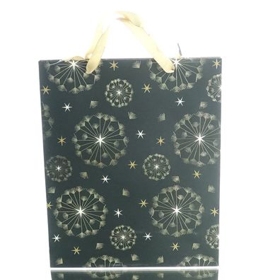 Geschenktasche Schwarz mit weihnachtlichem Muster & Griff 26 x 32 cm - Papier