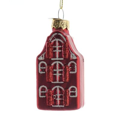 Nostalgie Weihnachtsanhänger Amsterdammer Grachtenhaus Rot 7,5 cm - Glas