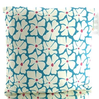 Kaemingk Kissen Outdoor Petrolblau mit cremefarbenen Bumen 45 x 45 cm