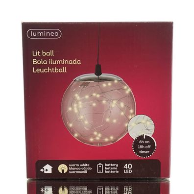 Lumineo Batterie Micro-LED Kugel Transparent Ø 15 cm 40 Lichter - warmweiß