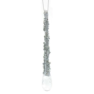 Decoris® Weihnachtsanhänger Tropfen Klar transparent Glitter 16 cm - Kunststoff