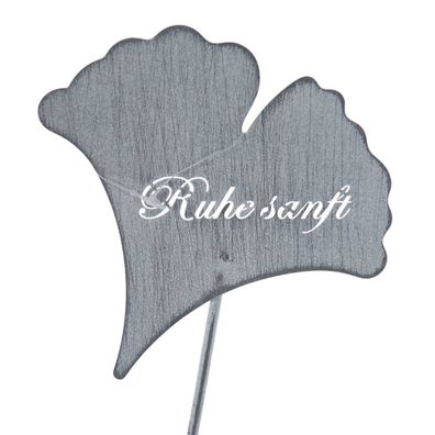 Posiwio Erinnerungsblatt Ginkgo "Ruhe sanft" Grau am Stab 30 cm - Metall