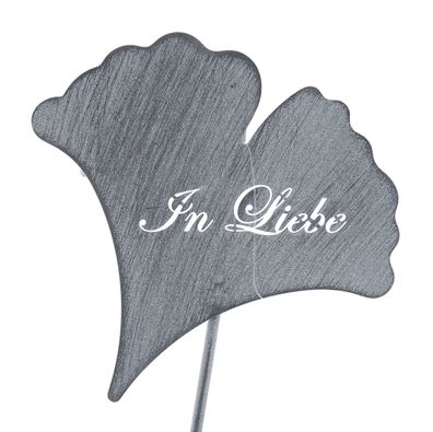 Posiwio Erinnerungsblatt Ginkgo "In Liebe" Grau am Stab 39 cm - Metall