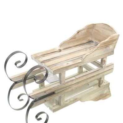 Kaemingk Weihnachtsdeko Schlitten Natur 48,5 cm - Tannenholz & Metall
