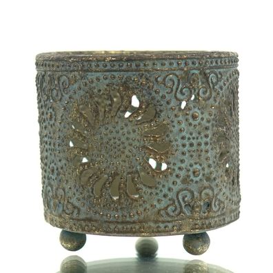 Posiwio Vintage Teelichthalter Goldfarben mit Sonnenmotiv Ø 6 cm - Metall