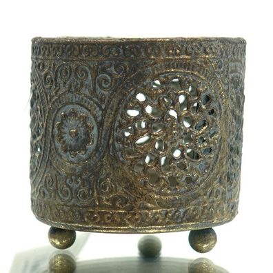 Posiwio Vintage Teelichthalter Goldfarben mit Kreislochmotiv Ø 6 cm - Metall
