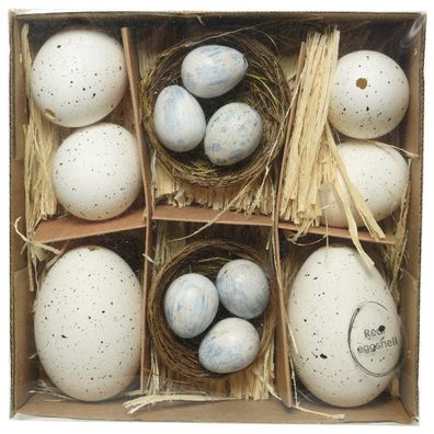 Kaemingk Osterdeko Hühnereier - Set - 3 verschiedene Größen - weiß/grau