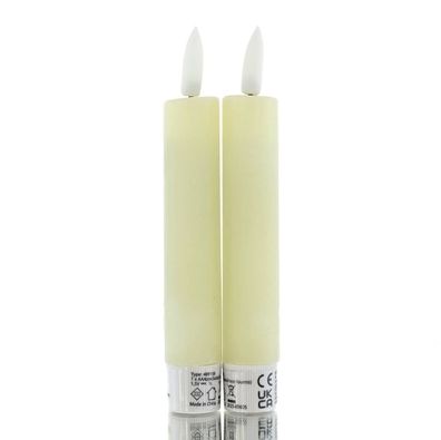 Lumineo Batterie LED Stabkerzen Creme Ø 2,2 cm Höhe 14,5 cm - warmweiß