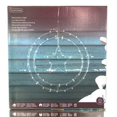 Lumineo Batterie Micro-LED Weihnachts-Doppelring mit Stern Transparent 60 Lichter Ø 3