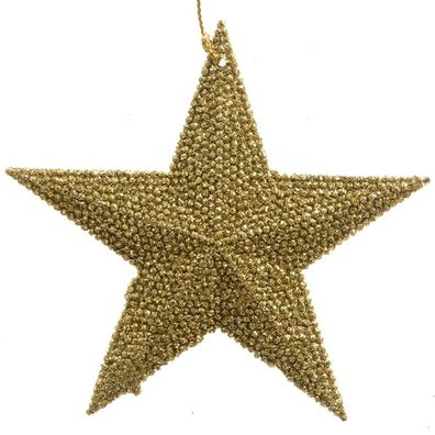 Weihnachtsanhänger Stern Goldfarben mit Glitter bruchfest Ø 10,5 cm - Kunststoff