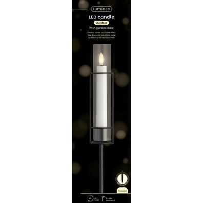 Lumineo LED Kerze mit Flammeneffekt Ø 4,5 cm Höhe 67 cm Kunststoff & Metall - warmwei