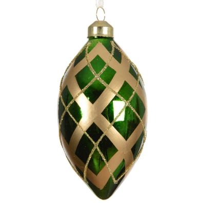 Weihnachtskugel Raute Schottenmuster Grün & Goldfarben Ø 8 cm - Glas