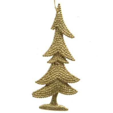 Weihnachtsanhänger Tannenbaum Goldfarben mit Glitter bruchfest 15 cm - Kunststoff
