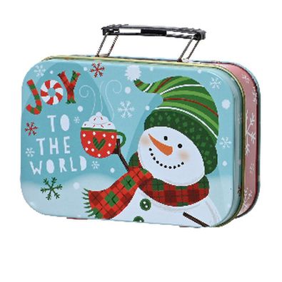 Mini - Weihnachtskoffer Schneemann Hellblau mit buntem Motiv 10 x 6,7 cm - Zinn