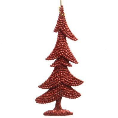 Weihnachtsanhänger Tannenbau Rot mit Glitter bruchfest 15 cm - Kunststoff