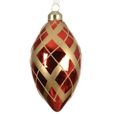Weihnachtskugel Raute Schottenmuster Rot & Goldfarben Ø 8 cm - Glas