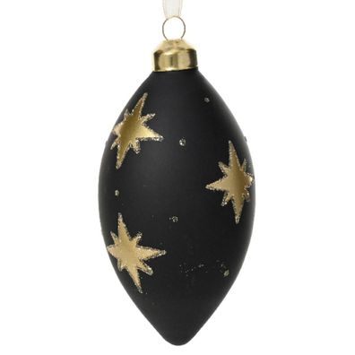 Weihnachtskugel Raute Schwarz matt mit goldfarbenen Sternen Ø 8 cm - Glas