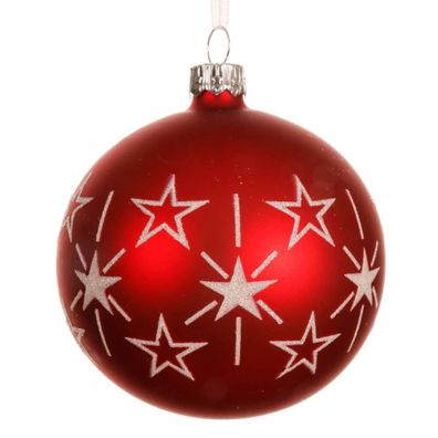 Weihnachtskugel Christmas Red rot mit weißen Glittersternen Ø 8 cm aus Glas