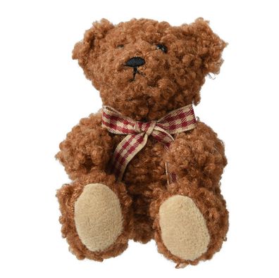 Weihnachtsanhänger Kuschelteddybär Braun rotbeige karierte Schleife 10 cm - Polyester