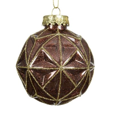 Weihnachtskugel Braun mit Goldfarbenen Glitter bruchfest Ø 8 cm - Kunststoff