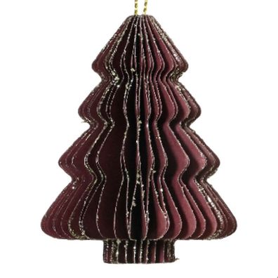 Kaemingk Weihnachtsanhänger Tannenbaum Maroon Glitter & Aufhänger 6 cm - Papier