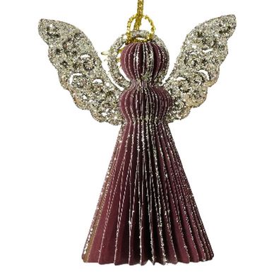 Kaemingk Weihnachtsengel Kastanienrot mit Glitterflügeln Ø 6 cm - Papier