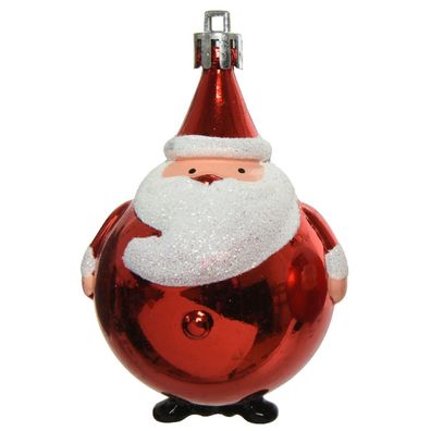 Weihnachtskugel "Weihnachtsmann" Rot glänzend bruchfest Ø 8 cm Höhe 8,5 cm - Kunststo