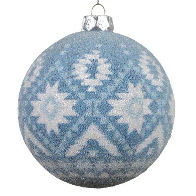 Weihnachtskugel Indigomuster Hellblau bruchfest Ø 8 cm - Kunststoff