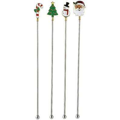 Weihnachtsrührstäbe Weihnachtsmann Schneemann Zuckerstange Tannenbaum 4 Stück - Edels