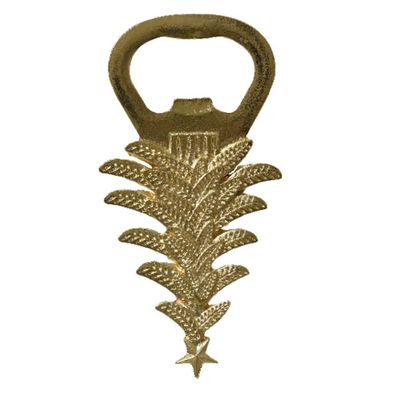 Weihnachtsflaschenöffner Tanne Goldfarben Höhe 13,5 cm Breite 7 cm - Metall