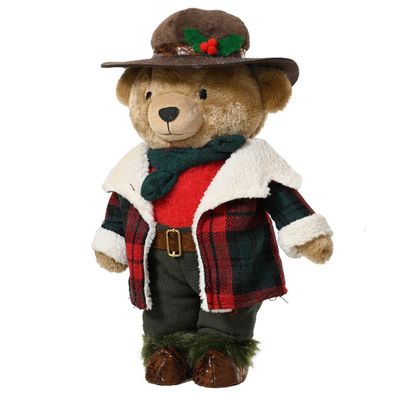 Teddybär Beige mit karierter Jacke & braunen Hut 31 cm - Polyester
