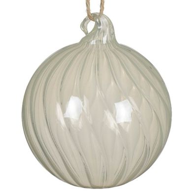 Weihnachtskugel Weiß transparent geschwungene Linien Ø 8 cm - Glas