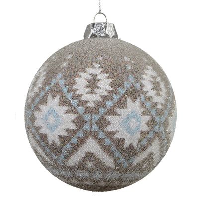 Weihnachtskugel Indigomuster Beige bruchfest Ø 8 cm - Kunststoff