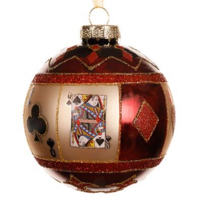 Weihnachtskugel Spielkarten Rot Ø 8 cm - Glas