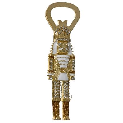 Weihnachtsflaschenöffner Nussknacker Goldfarben mit Glittersteinen Höhe 13,5 cm Breit