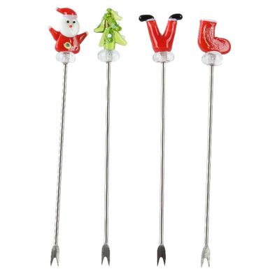 Weihnachts-Cocktailspieße WeihnachtsmannTannenbaum Beine Strumpf - Edelstahl & Glas