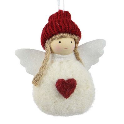 Weihnachtsanhänger Engel Weiß & Rot 3,5 cm - Polyester