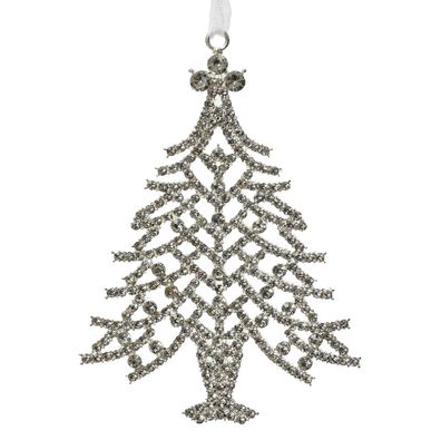 Weihnachtsanhänger Tanne Silberfarben mit Glittersteinen 10 cm - Metall