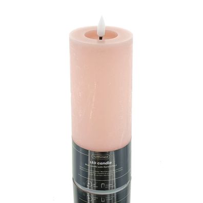 Lumineo LED Wachskerze Pink hellrosa Ø 7 cm Höhe 19 cm - warmweiß