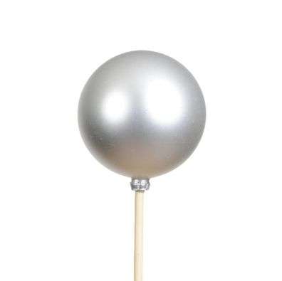 Weihnachtskugel Ø 6 cm auf 36 cm Stab Silberfarben matt - Polystyren