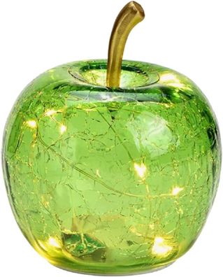 LED Dekolampe Apfel Glas 10er LED Lichterkette Timer Ø11cm hellgrün